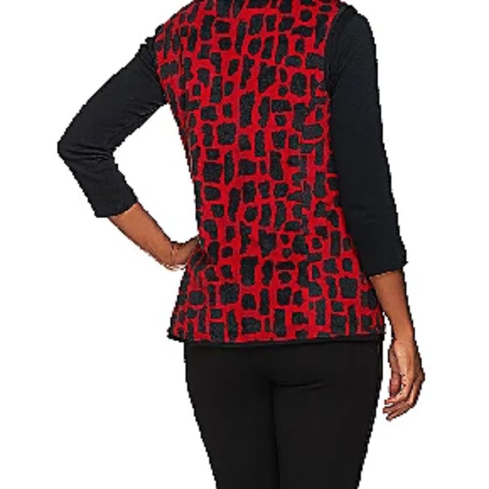 Susan Graver Weekend Printed Polar Fleece Reversible Zip Front Vest XL